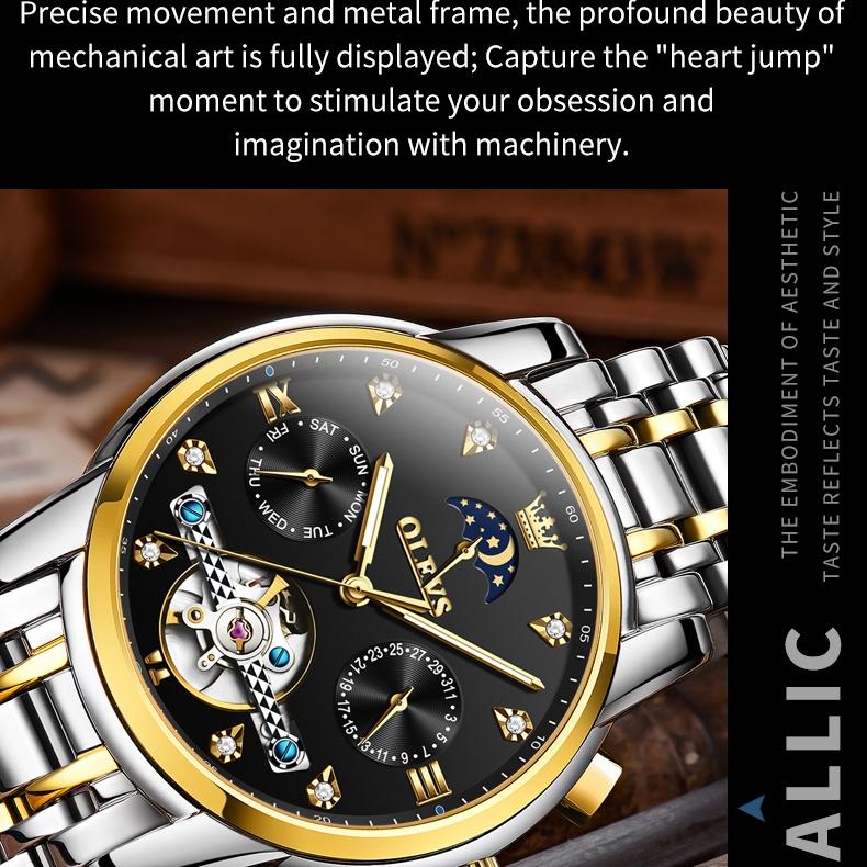 OLEVS Markenuhren, automatische mechanische Uhr, Business-Freizeit, hohle Herrenuhr, Herrenuhr, modisch