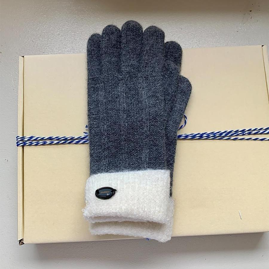 

Перчатки без пальцев с цветными блоками в корейском стиле, теплые вязаные, сенсорные для женщин - Осень/Зима 2024 для велоспорта и в качестве рождественского подарка One Size