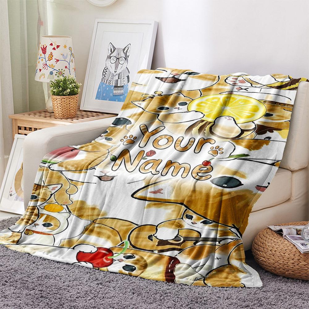 1PC Cat Donut Duo Custom Name Patterned Flannel Blanket Suitable For All Seasons For Home Decor Warmth And Comfort Gifts Holiday Present