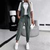 2 Stück/Set Damen Weste Hosen Set V-Ausschnitt Ärmellos Einreihige Weste Gestreift Hohe Taille Kordelzug Saum Neun-Zehntel Hosen Formell Pendeln