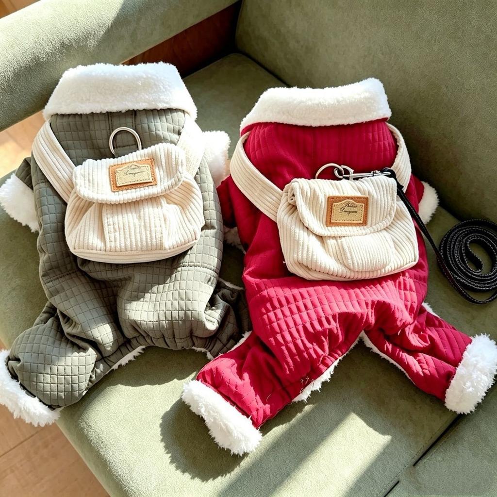 Pet Autumn and Winter Corduroy Jumpsuit Teddy Warm Thick Coat Cat Four Legged Pants Puppy Clothes for Small Dog