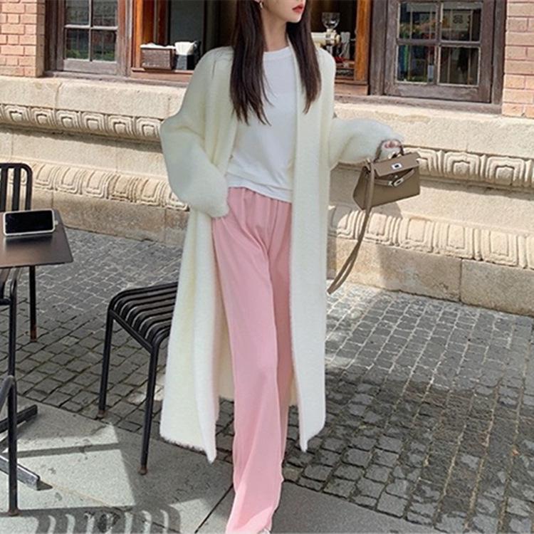 Mink Velvet Knee-Length Sweater Cardigan for Women - Autumn Winter Loose Knit Style