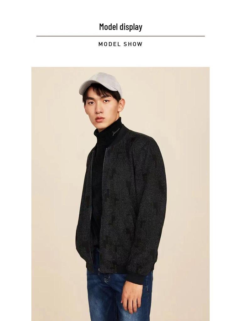 Men's Autumn Letter Print Baseball Collar Jacket with Large Pockets