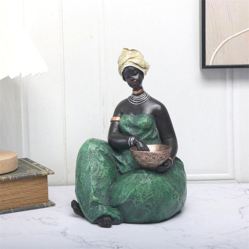 African Women Sculptures Exotic Tribal Lady Figurines Statue Collectible Art Crafts Desktop Ornament Home Office Decors