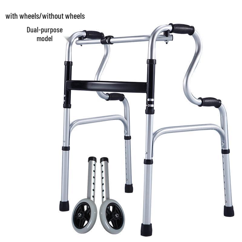 Lightweight Foldable Aluminum Walker with Wheels - Height Adjustable for Elderly