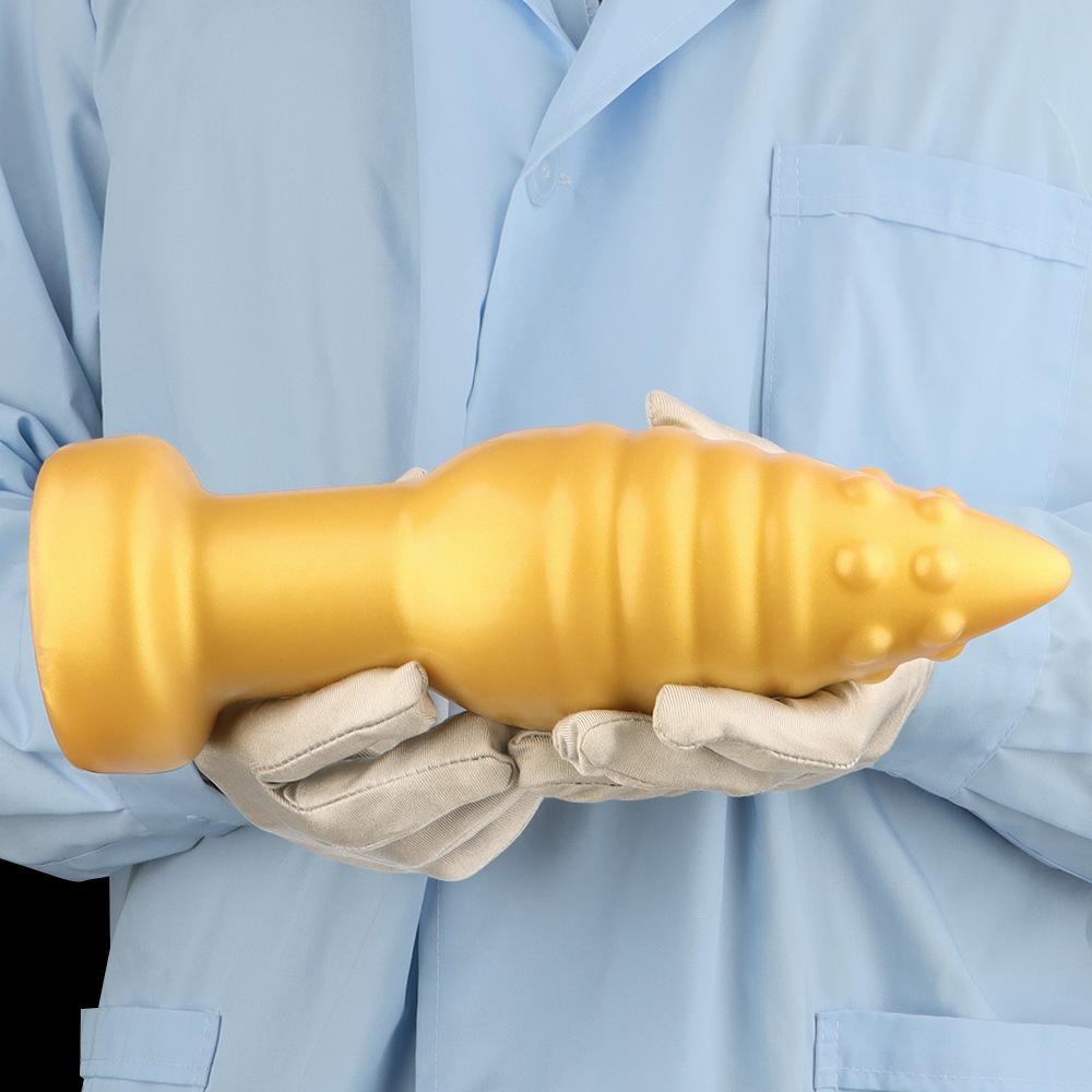 Extra Large Soft Gold Silicone Tapered Anal Plug with Suction Cup Fisting Trainer Dildo Expander Toy Big Penis