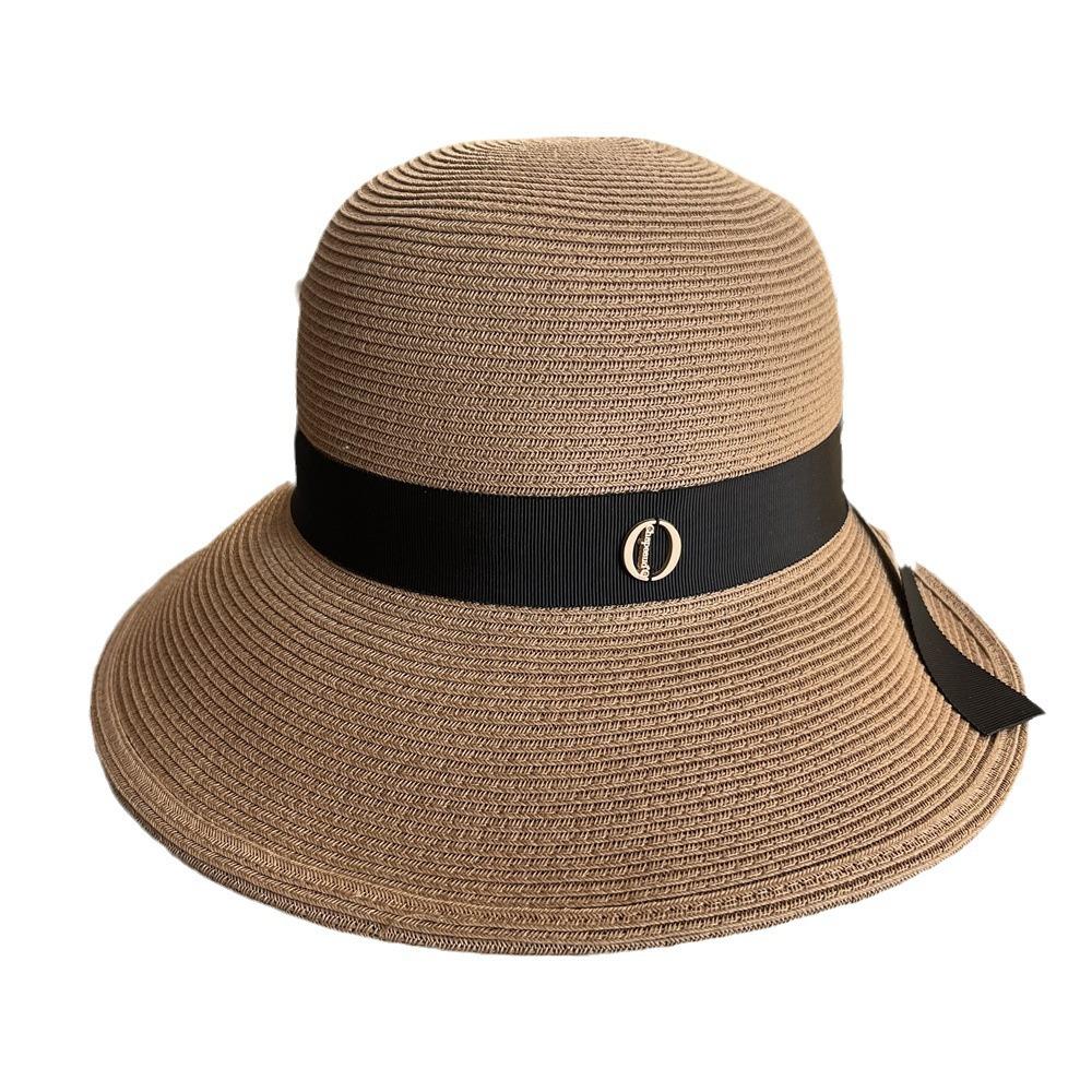 Elegant Bow Straw Bucket Hat Women's Summer Travel Sun Protection Sun Hat Foldable Beach Basin Hat