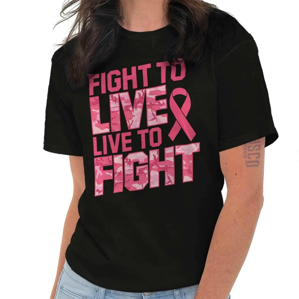 Fight to Live Live to Fight Breast Cancer Womens Graphic Crewneck T Shirt Tee XXXXL