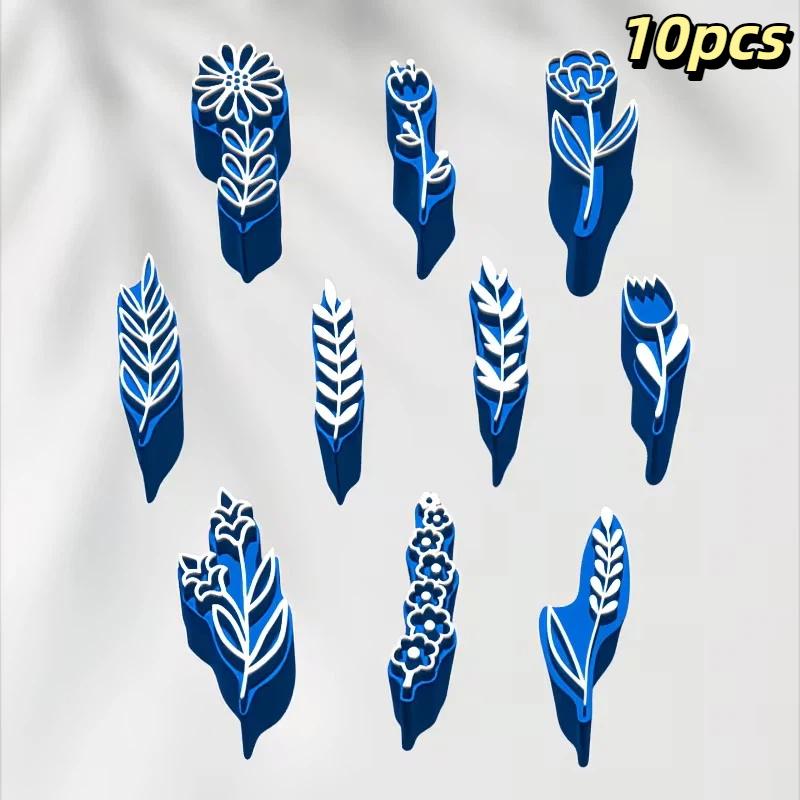 10PCS Flower Leaf Clay Stamp Molding Kit Eco-friendly Plastic Craft Tools for Parent-child Interactive Craft A1