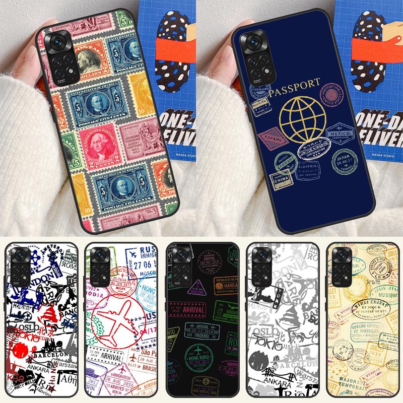 Passport Travel Stamps Case For Xiaomi Redmi Note 13 14 9 10 11 12 Pro 10S 11S 12S Cover For Redmi 13C 10C 12C 14C