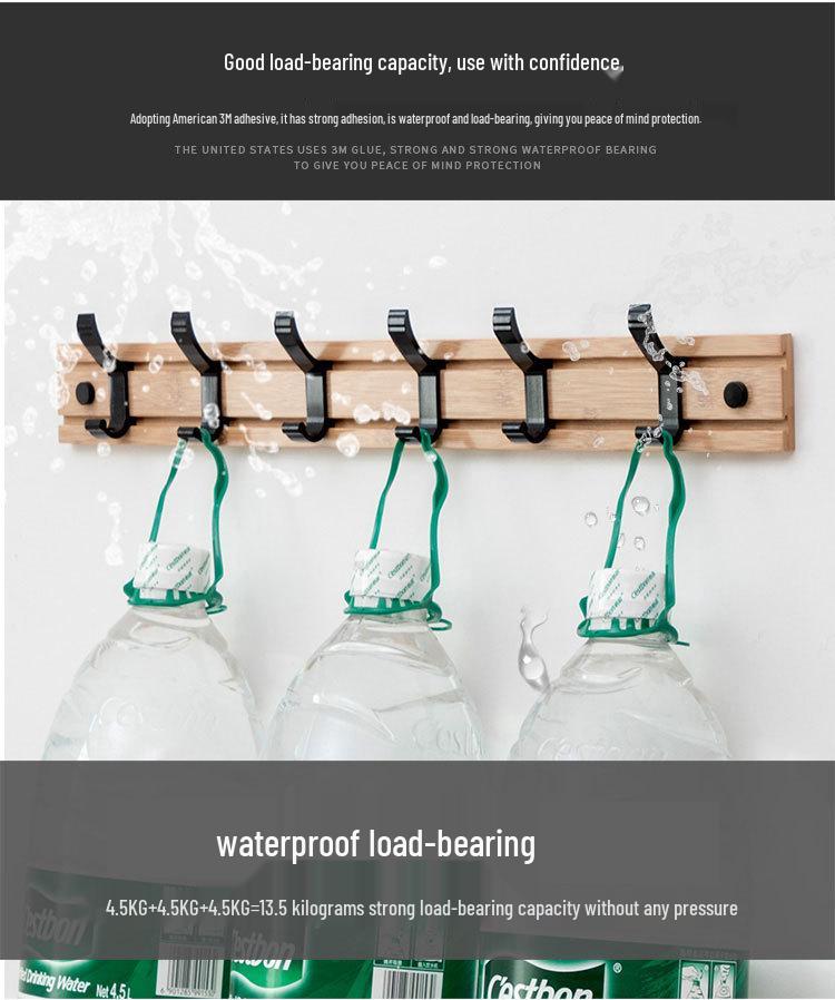 Wandmontierte Hakenleiste aus Bambus und Holz, Kleiderbügel mit Klebefolie ohne Bohren zur Aufbewahrung von Kleidung hinter der Tür