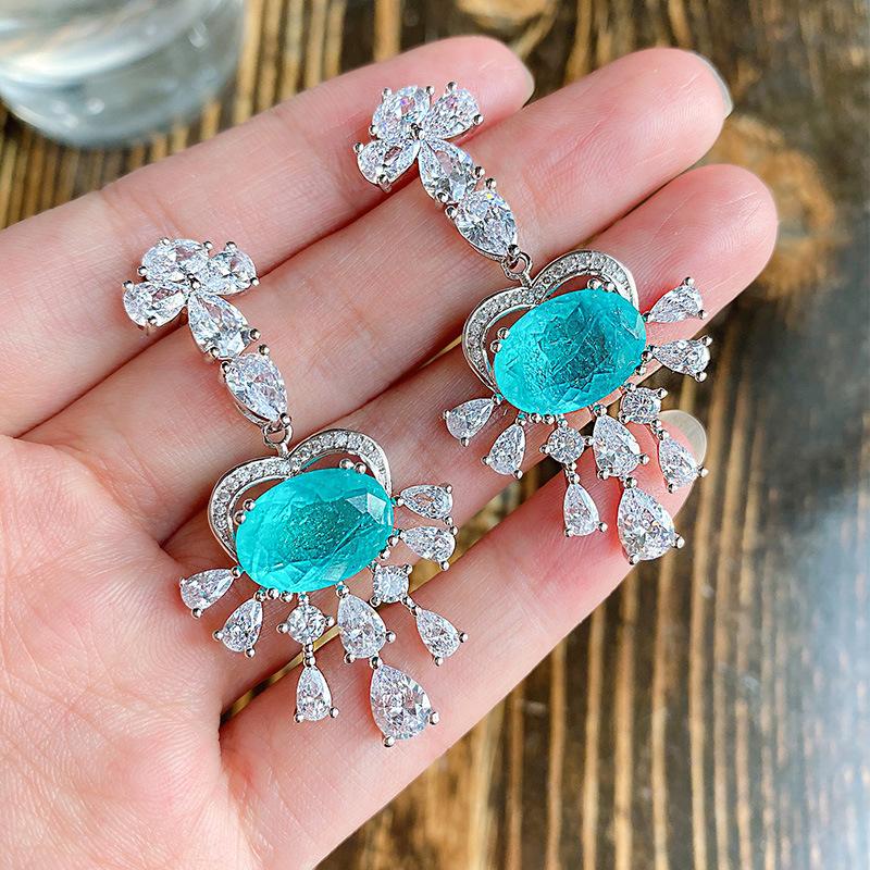 Schmuck Klassisch Vintage Simulation Paraiba Smaragd Große Ohrringe Hauptstein 10 * 14
