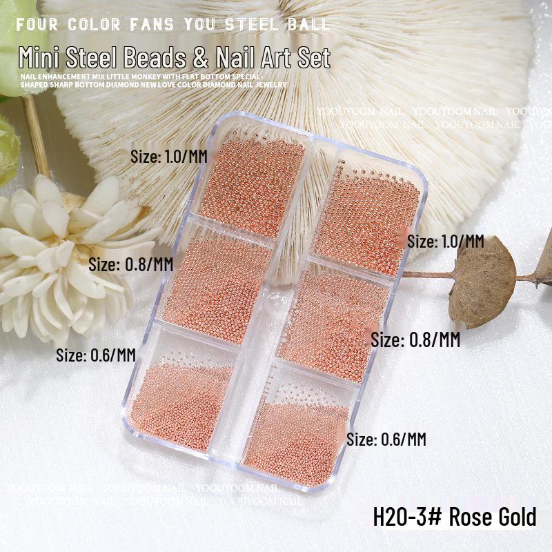 6-Grid Nail Art Set: Mini Steel Ball Decorations for DIY Nail Design