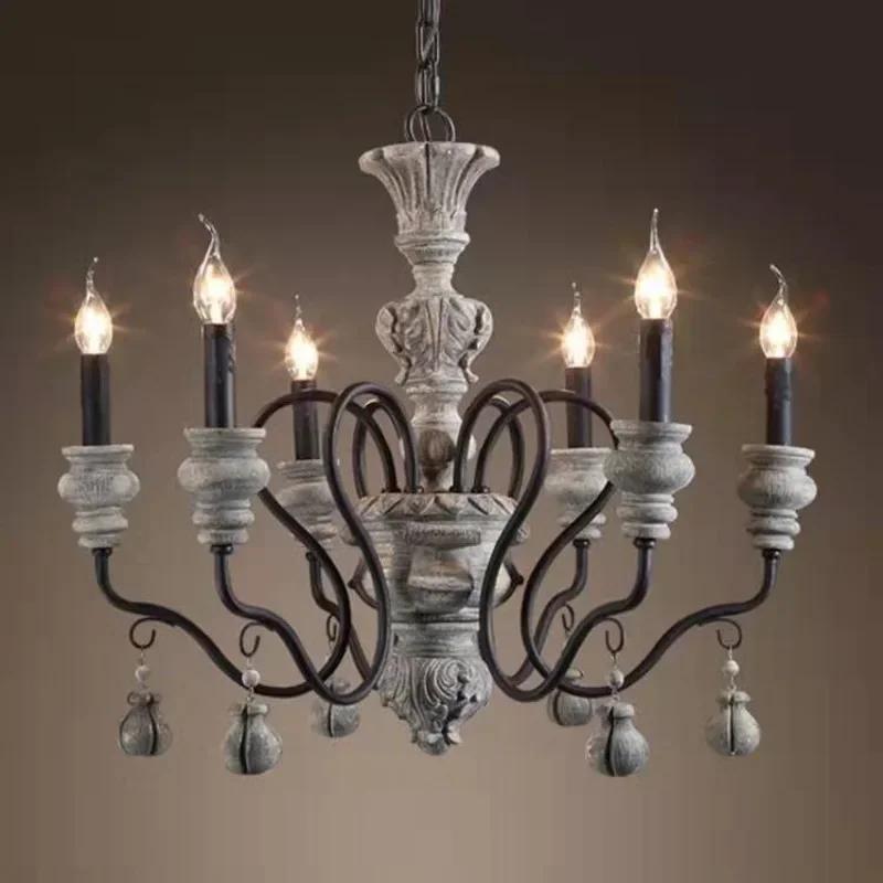 Vintage Black Resin Chandelier Wrought Iron Home Lighting Fixtures For Living Room Lndustrial Metal Rustic Pendant Lamp Modern