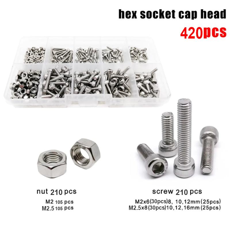 

420 шт. (М2-М2.5) Комплект шестигранных болтов и гаек с чашеобразной головкой из нержавеющей стали