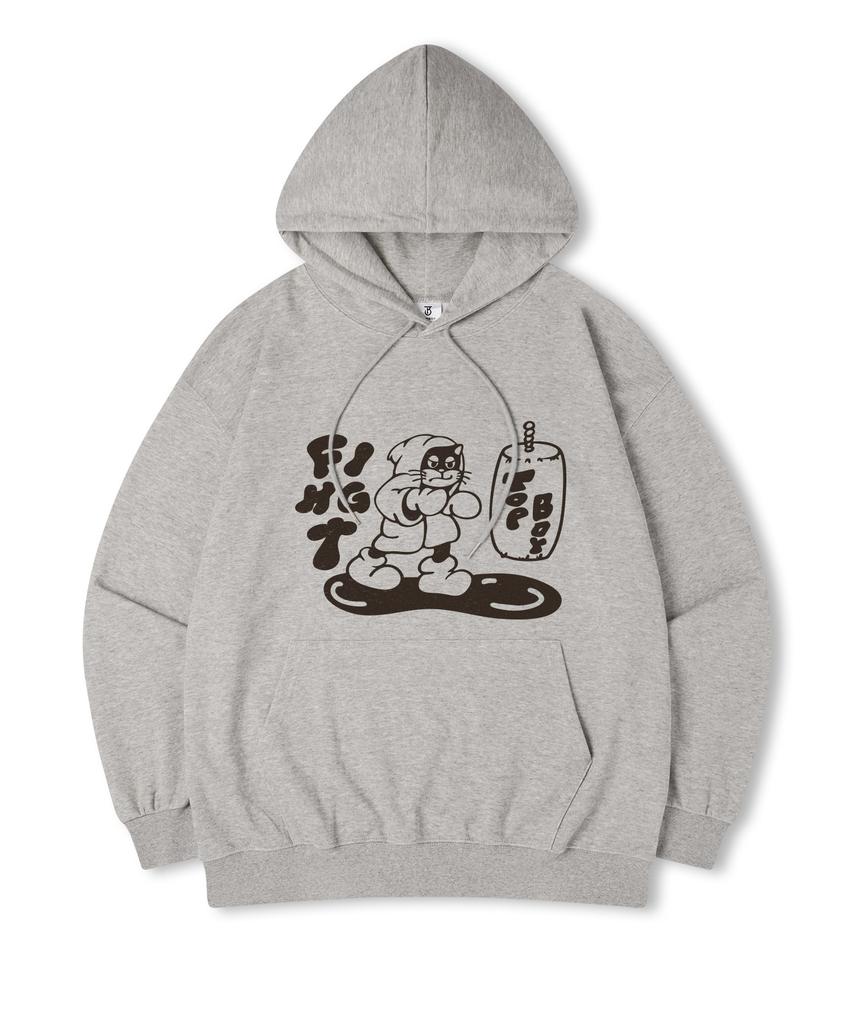 Fight Cat Oversized Fleece-Lined Printed Hooded Sweatshirt