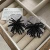 French Hong Kong Style Retro Big Stud Earrings Female Fringed Metal Cold Wind Premium Flower Exaggerated Black Design Earrings