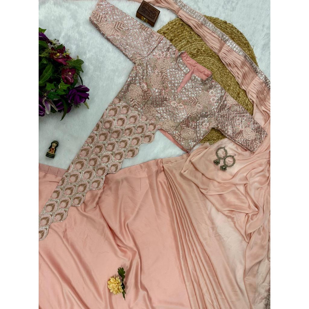 Party Look Bollywood Reay To Wear Saree Blouse Indian Women Designer Ethnic Sari