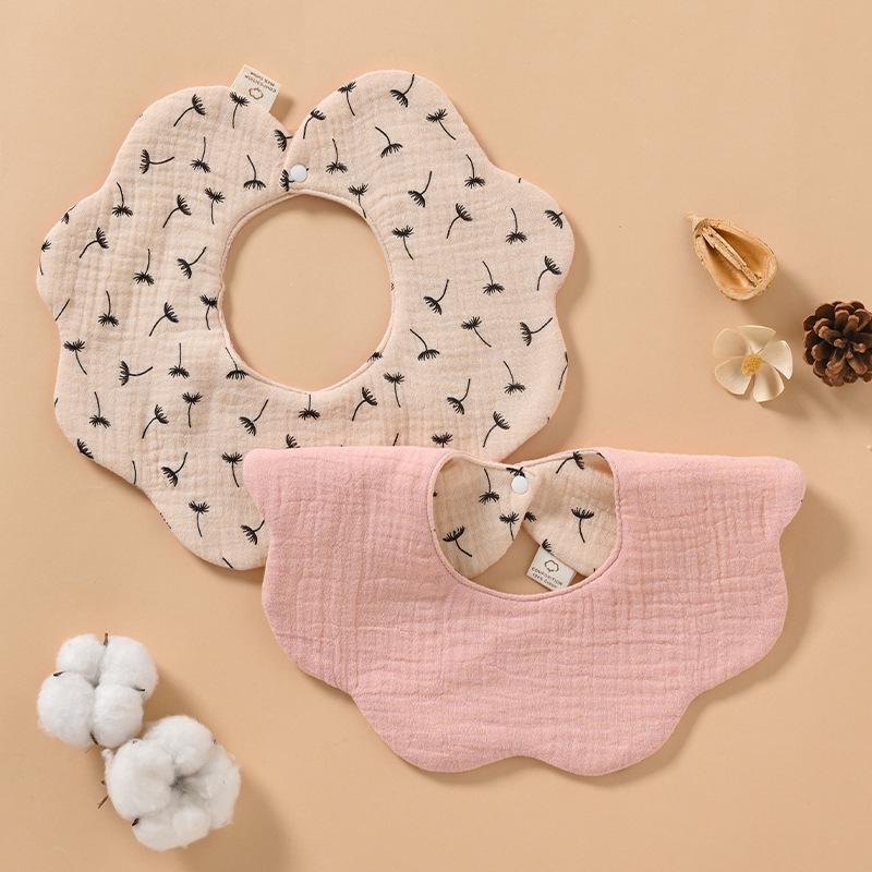 Double-Sided Waterproof Cotton Gauze Baby Bibs, Newborn Anti-Spit-Up Petal Design