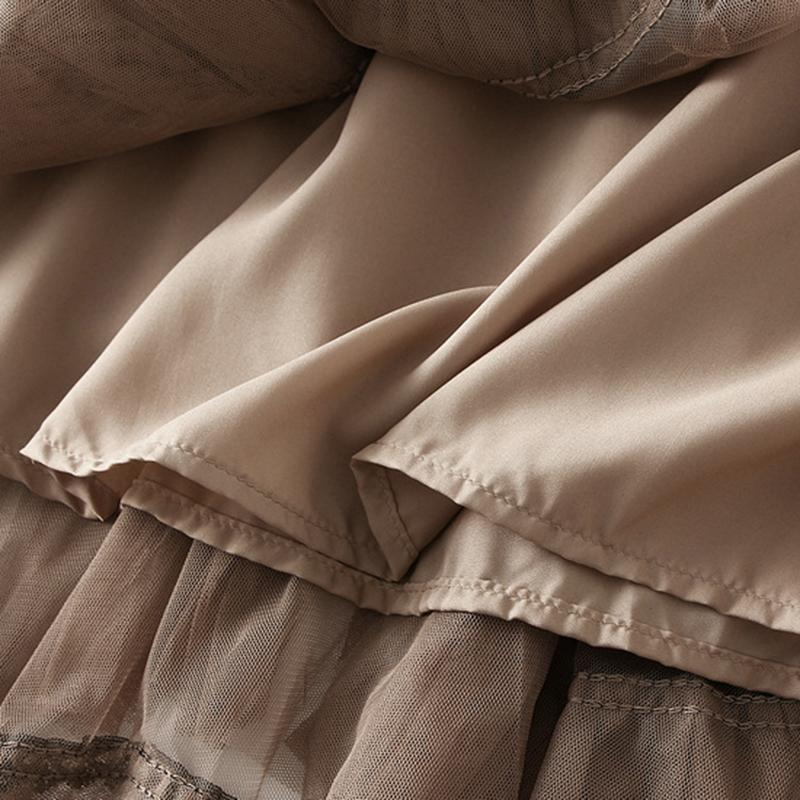 Qooth Tüll Stufenrock Knöchellanger Rock mit Sichtschutz Elastischer Bund Gazerock QT2206