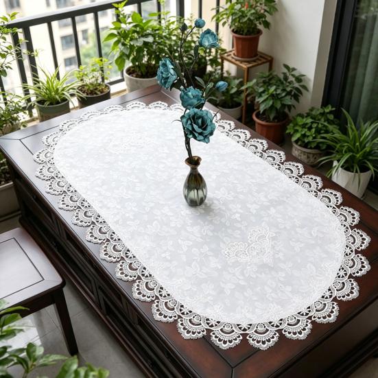 Oval Lace Table Runner, Vintage Table Runner Doily, Retro Lace Table Runner Floral Placemat for Coffee Table Dining Table Decor