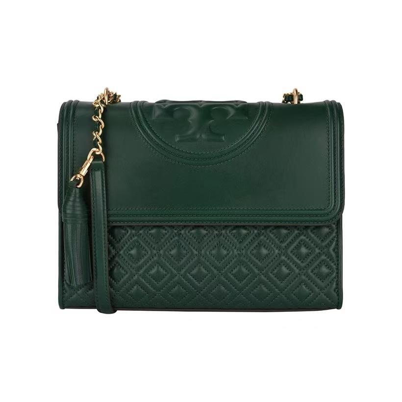 

Tory Burch Fleming Quilted Suede Tassel Pendant Flap Woven Chain Leather Shoulder Bag Women Shoulder Bag Dark-Green 43833-318 Basic Set (Bag+Dust Bag)
