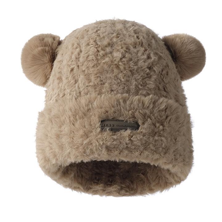 Sweet and Cute Bear Ears Knitted Hat Women's Autumn and Winter Thickened Versatile Warm Soft Waxy Plush Ear Protector Hat