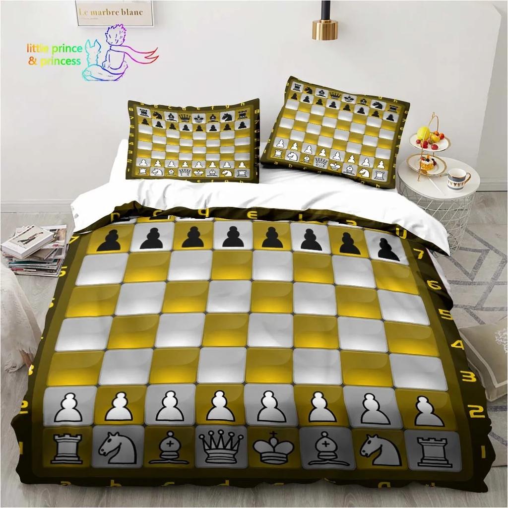 Funny Chess Board Comfortable Duvet Quilt Cover Pillowcase Bedding Set Children Bedroom Decoration Home Textile