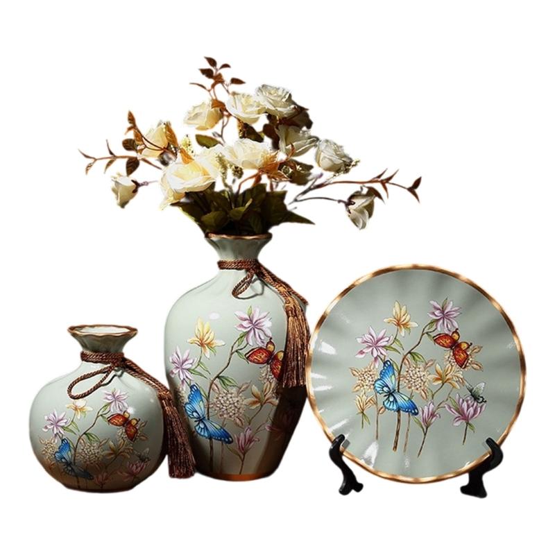 

Decorative Ceramic Vases and Round Tray Set of 3 Modern Tabletop Display for Flower Arrangements Housewarmings Gift