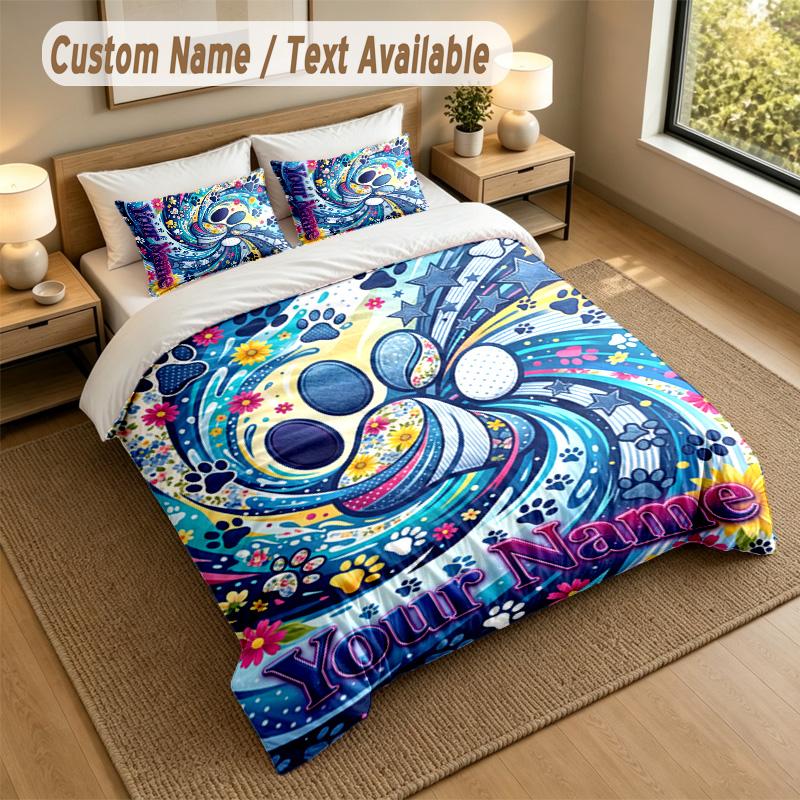 Dog Theme Personalized 3Pcs Bedding Set Custom Text & Name 1 Sheet 2 Pillowcases Household Bedding 1pc