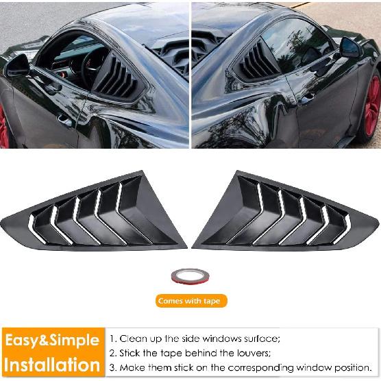For Ford Mustang 2015- Car Rear Louver Window Side Shutter Cover Trim Sticker Vent Scoop ABS Carbon Fiber Black Accessories