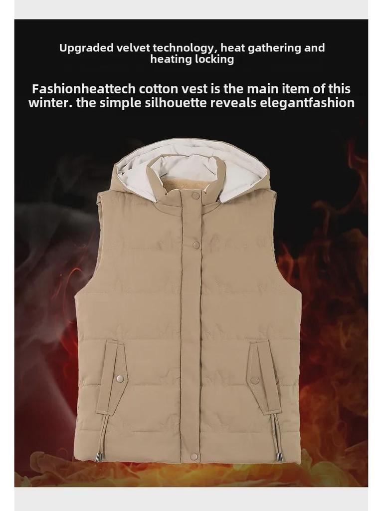 Dámská bavlněná vesta s fleecovou podšívkou, zateplená, krátkého střihu pro podzim/zimu 2024, ideální pro maminky středního věku a drobné postavy