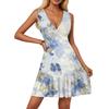 Women's Dress V-neck Sleeveless Casual Floral Print Hem Pleated Dress
