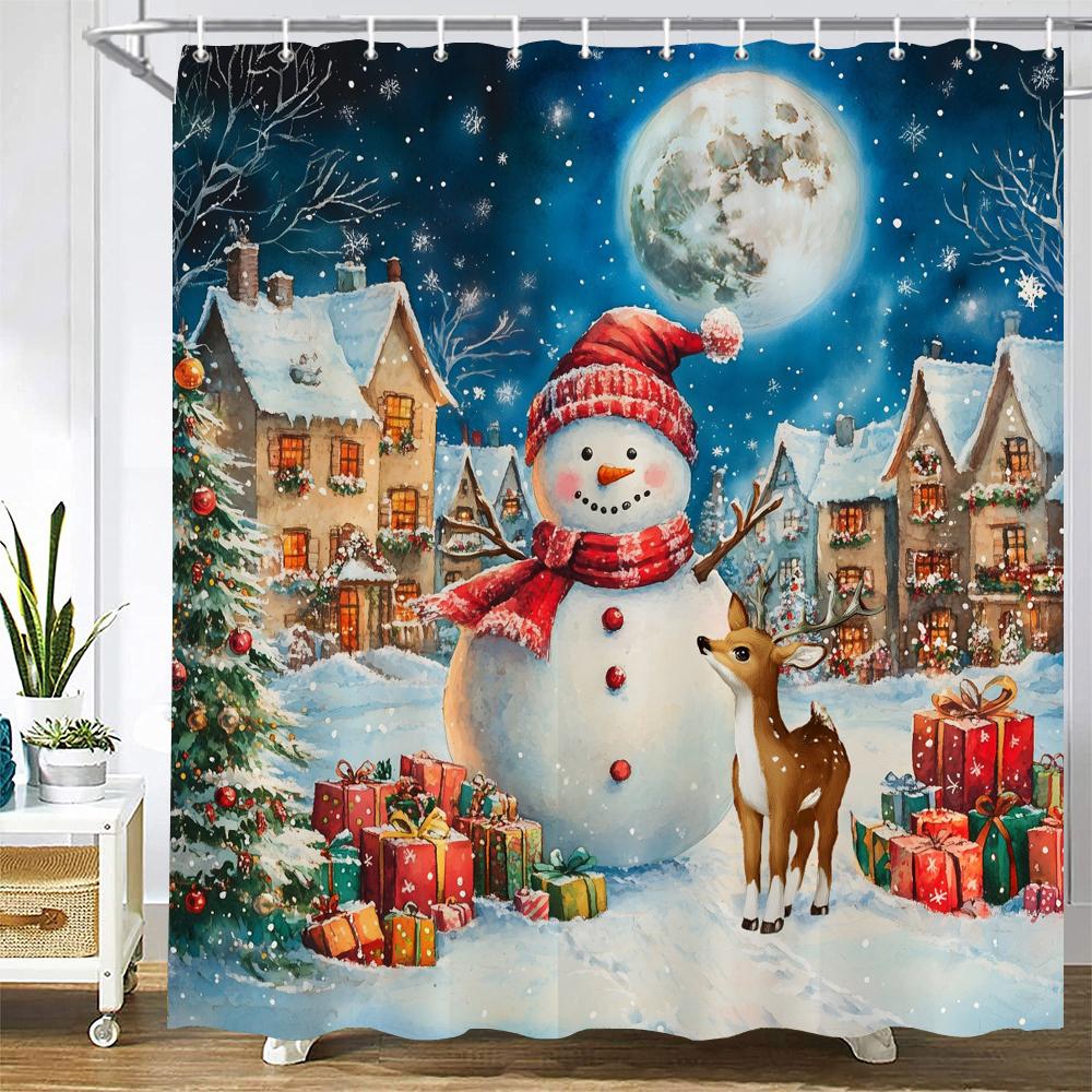 3d Shower Curtain Merry Christmas Printed Polyester Bathroom Curtain Cartoon snowman Bath Screen Home Decoration Curtain