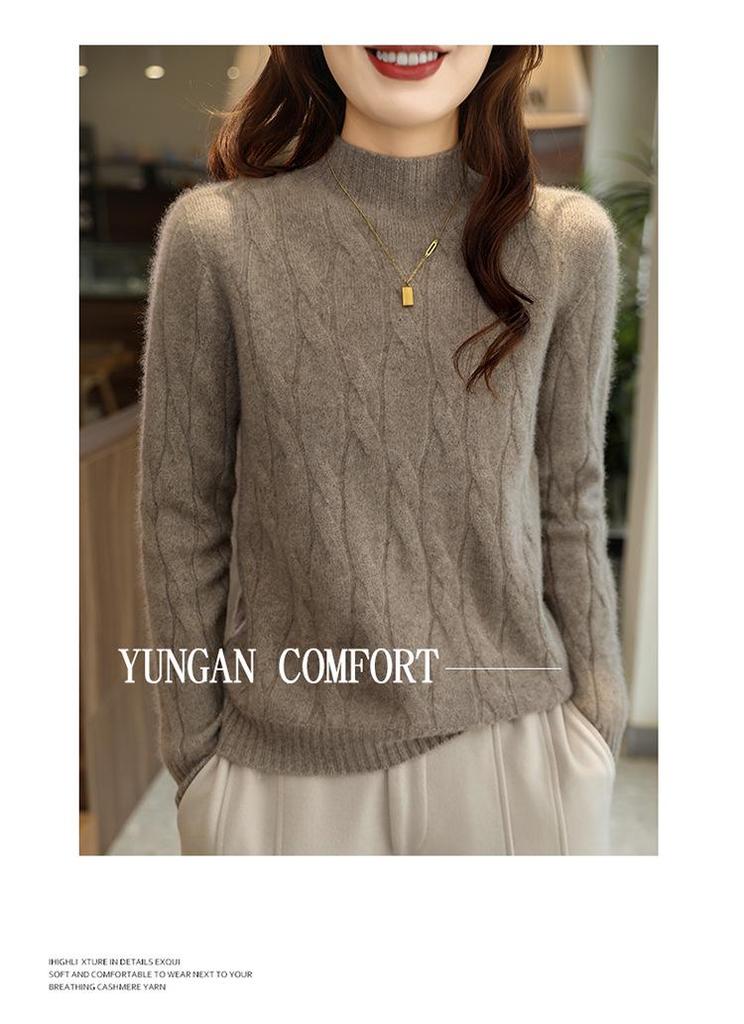 2026 Autumn/Winter Women's Slim Fit Half-High Neck Pure Wool Knitwear