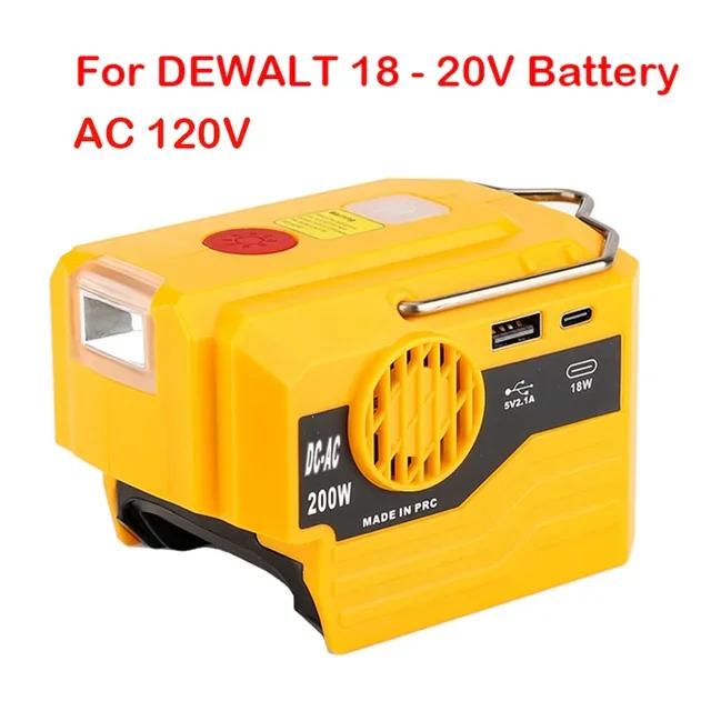 200W Power Inverter For Makita/Dewalt/Milwaukee/Bosch 18V To AC 120/220V Battery Inverter with USB And Type-C ,LED Light