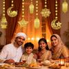 8 Pieces Ramadan Decoration, Eid Mubarak Gold Garland Pendant Decor Set, Ramadan Islam Living Room Garland Window Wall Hanging Decorations