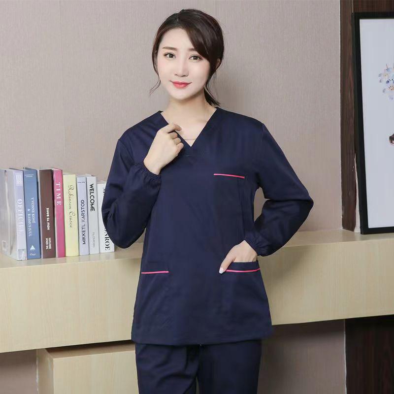 Women's Long Sleeve Surgical Scrub Suit - All-Cotton Nurse Uniform for Medical Staff