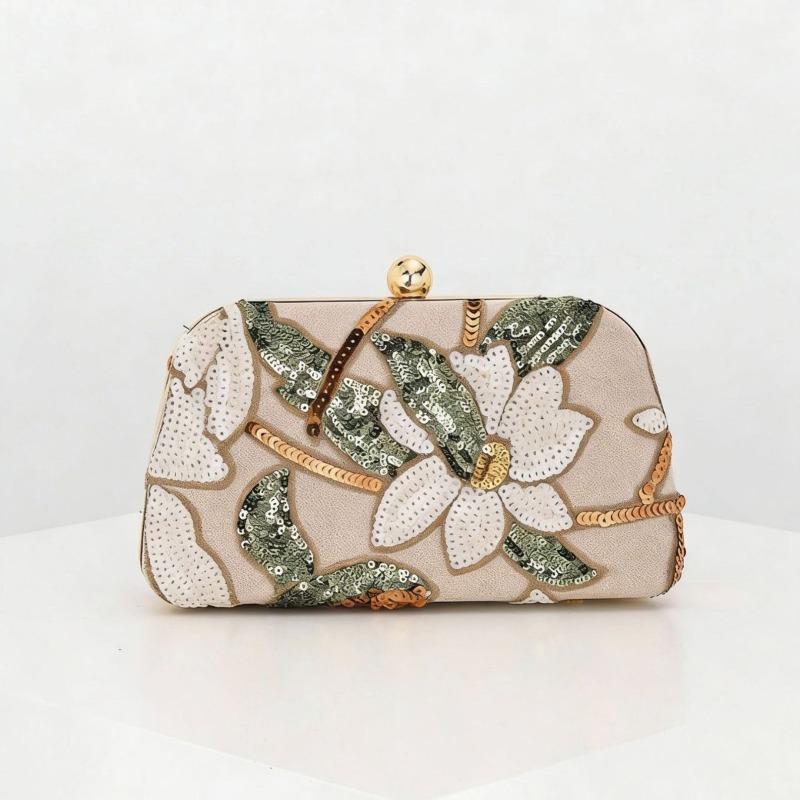 Popular Dinner Bag Guofeng Embroidery Dinner Bag Sequins Niche Clutch Bag Evening Bag Decal Premium Light Luxury абрикосовый