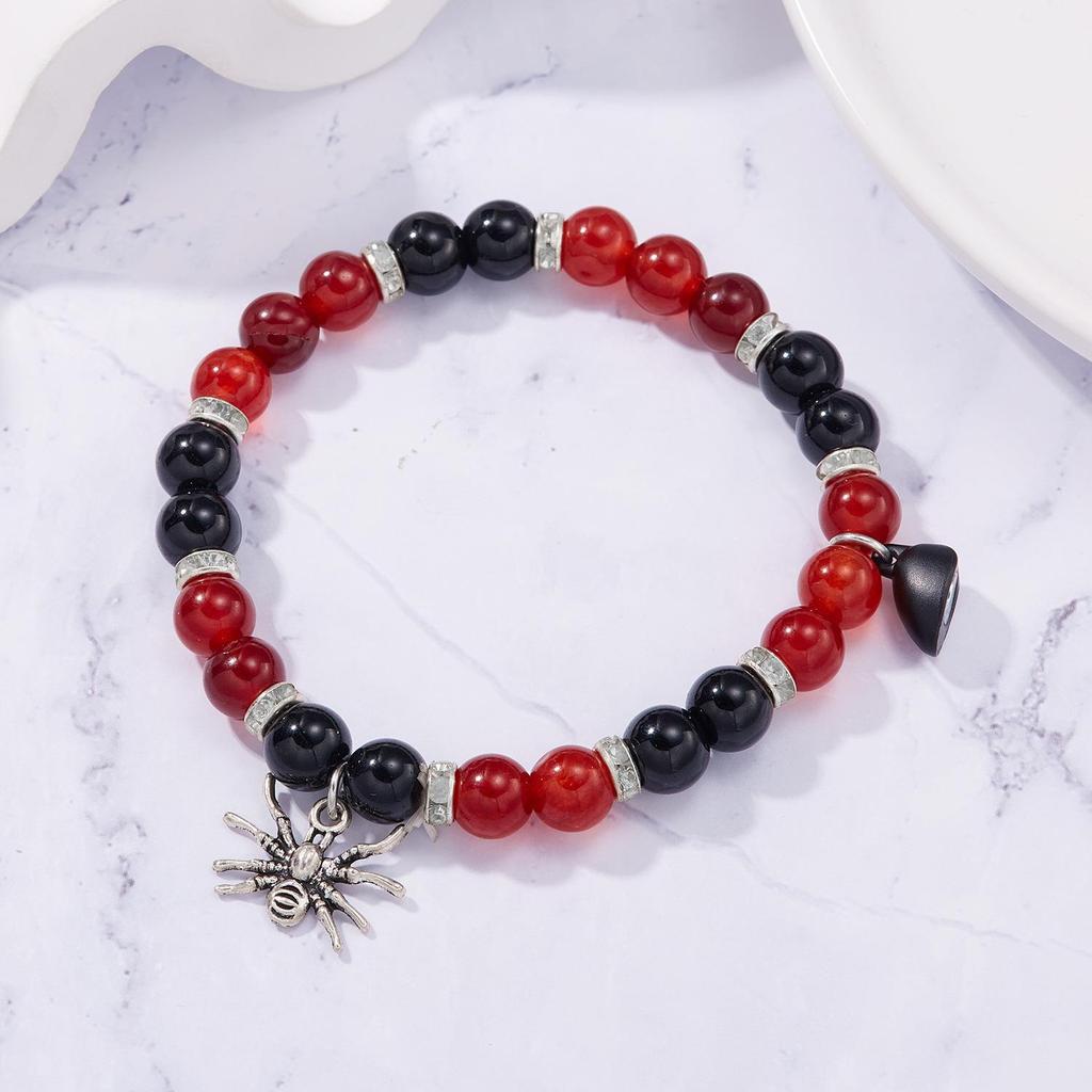 "Halloween Spider Love Magnetic Bracelet: Adjustable Beaded Jewelry for Couples"
