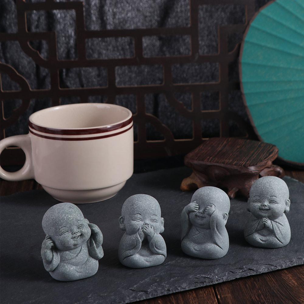 Sandstone Little Monk Figurine Cute Desktop Cculpture Dolls Buddha Statue  Fireplace