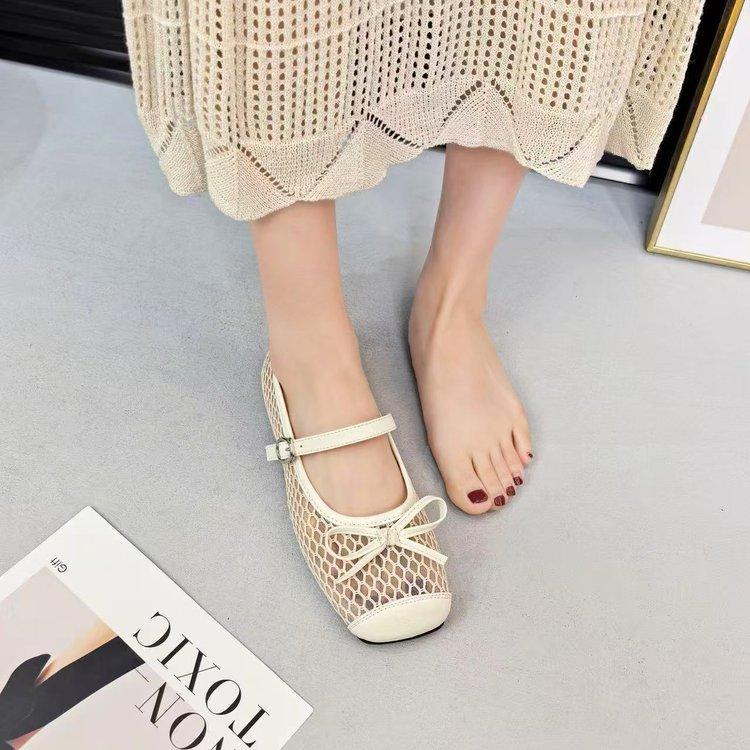 

Cutout Comfortable Flat Slip Strap Sandals 2026 New French Bow Single Shoes Women 40 бежевий