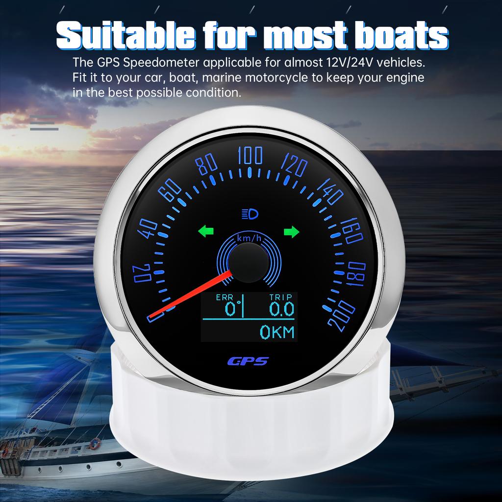 85MM Digital GPS Speedometer 0-160MPH 0-200KMH Speed Meter With GPS Antenna For Car Marine Boat 7 Color Backlight Speed Gauge