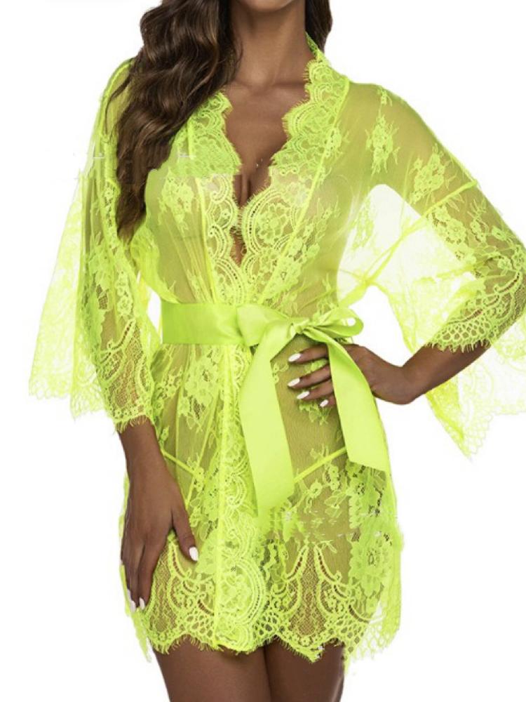 New Sexy Lace Transparent Ruffles Robe Women Lingerie See-Through Babydolls Underwear Sleepwear Night Dress Erotic Sex Clothes