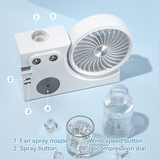 Portable Mist Table Fan Ultra-Quiet Operation Desk Fan with Cooling Mist Spray USB Rechargeable Desk Fan for Office Home Travel Bedroom
