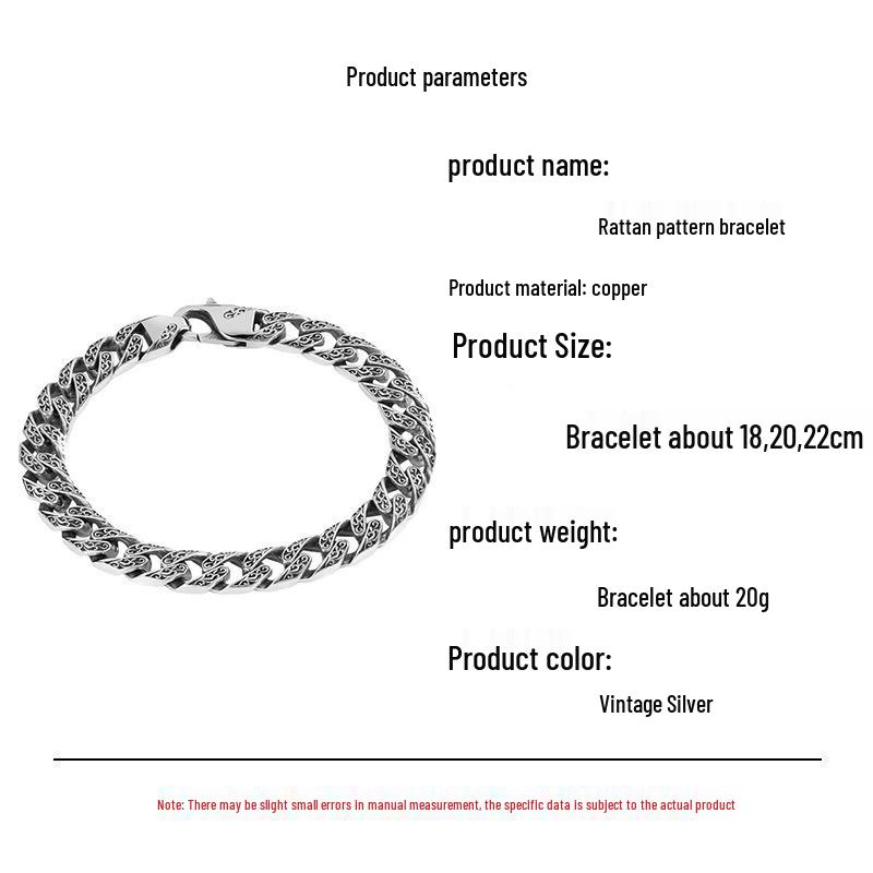 Unisex Grobes Rattan-Muster Armband: Vielseitiger Thai Silber Retro Antik Schmuck