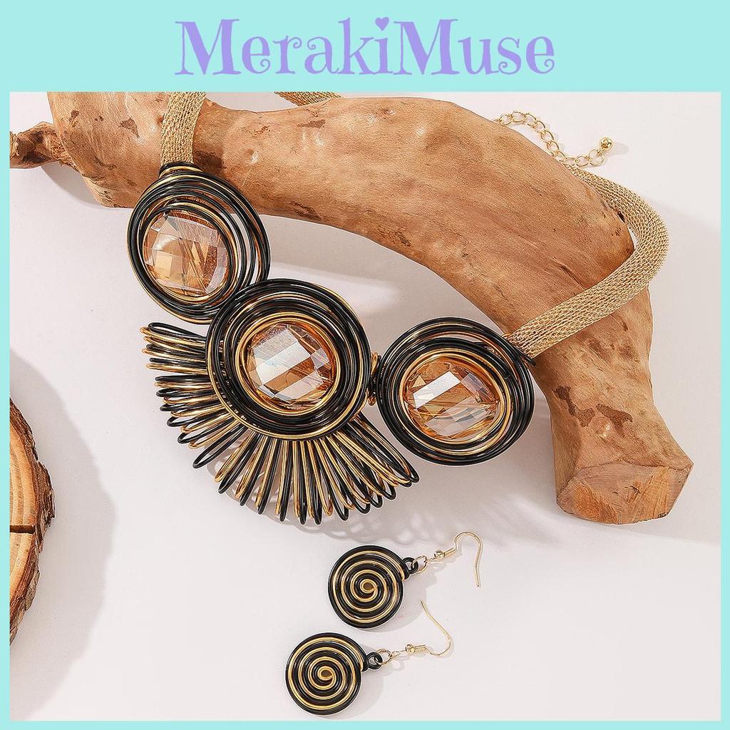 European Style Jewelry Set With Crystal Beads And Aluminum Wire For Women