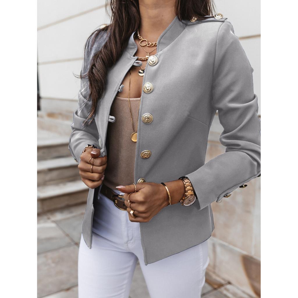 Fashion Single Breasted Jacket Solid Slim Female Bottons Sleeve Outerwear Office Women Long Coat Overall