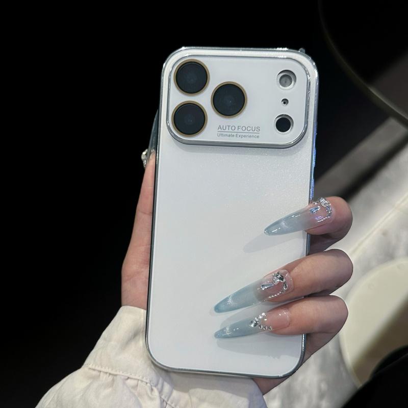 Luxury Crystal Glass Large Camera Original Matte Case for iPhone 17 16 15 14 13 Pro Max 17Promax Shockproof Plating Armor Funda