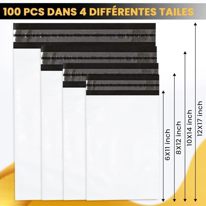 UGIX Enveloppe Plastique Expedition,100Pcs-4 Tailles Différentes - Autoadhésive Emballage Colis Vetement-Résiste à leau et aux dé